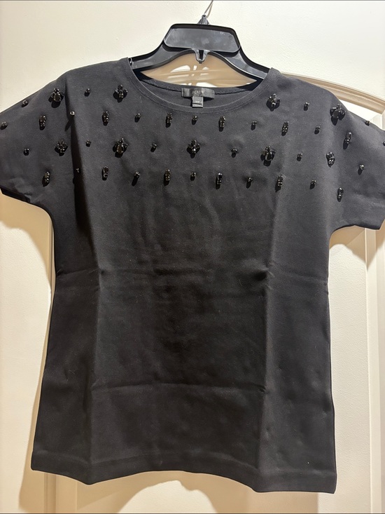 J. Crew Tops - J. Crew Embellished Black on Black Cotton Blend Short Sleeve Tee XS